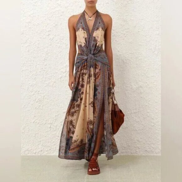 NW0T ！Zimmermann Ascension open-back printed cotton-voile halterneck maxi dress - Picture 1 of 14